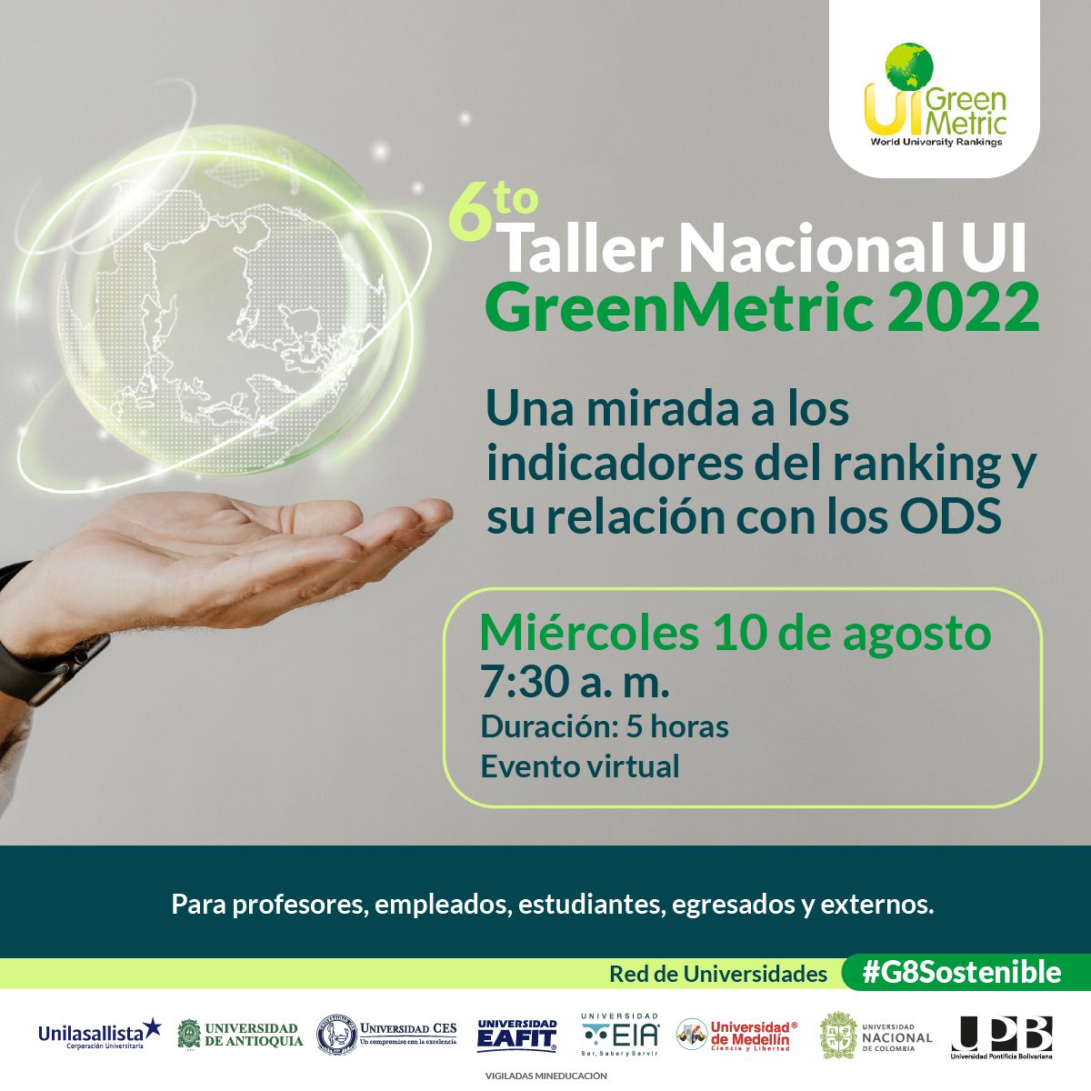 Universidades del G8 invitan a participar en el 6° Taller Nacional UI GreenMetric 2022